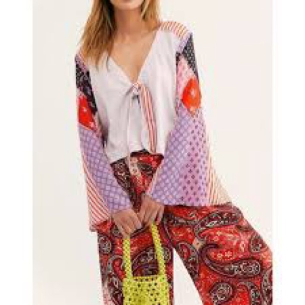 Free People Pajama Party Cardigan with Tie‎ Front Size Small EUC